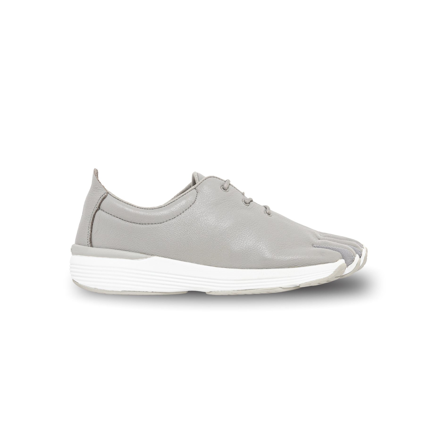 Gray sneaker with white sole on a white background