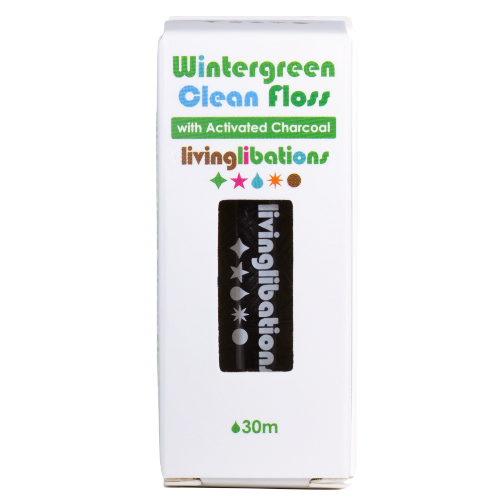 A package of Wintergreen Clean Floss with a cylindrical glass and stainless-steel dispenser, labeled 30mg.