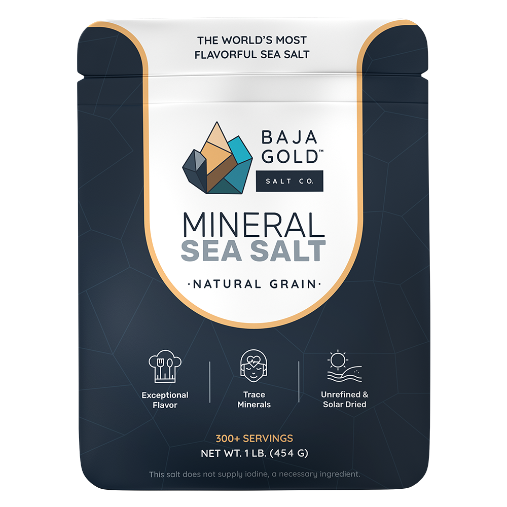 Baja Gold Mineral Sea Salt packaging on a white background