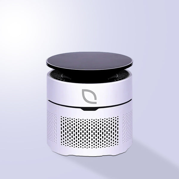 A cylindrical ultralux air purifier with a white body and a black top, featuring a finely meshed front panel and the 'UltraLux' logo on the front.