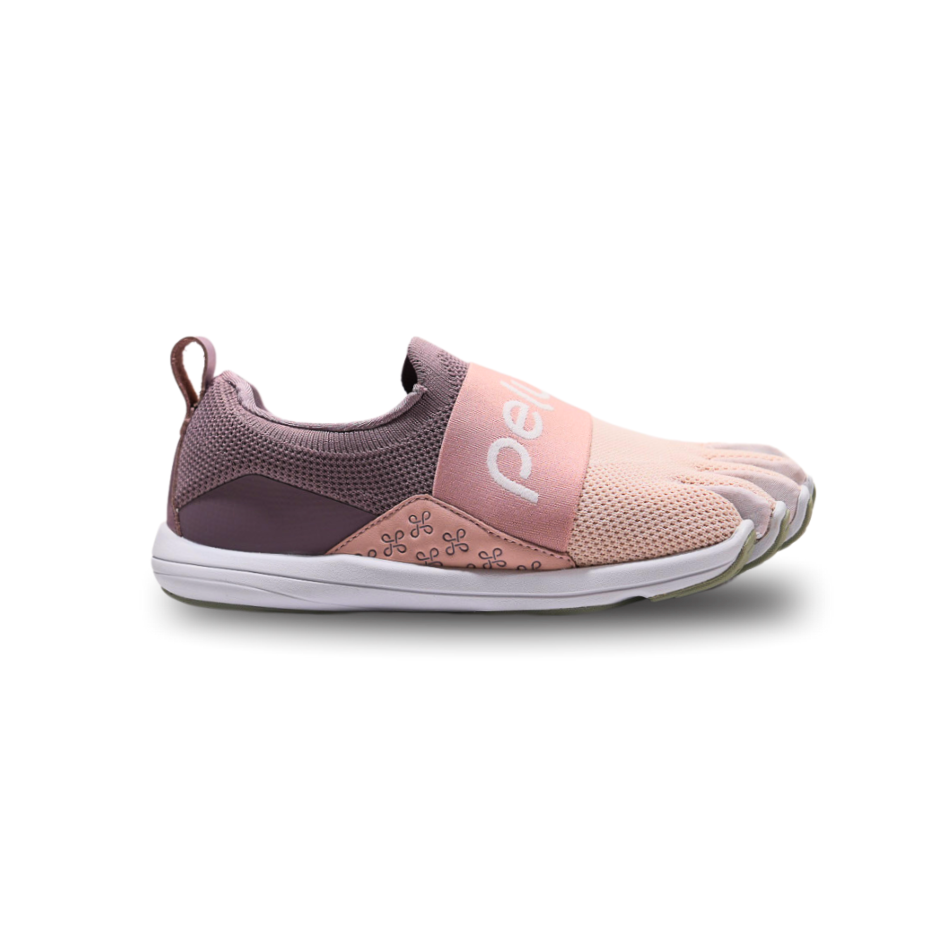 Pink and purple athletic shoe with 'five ten' logo on a white background