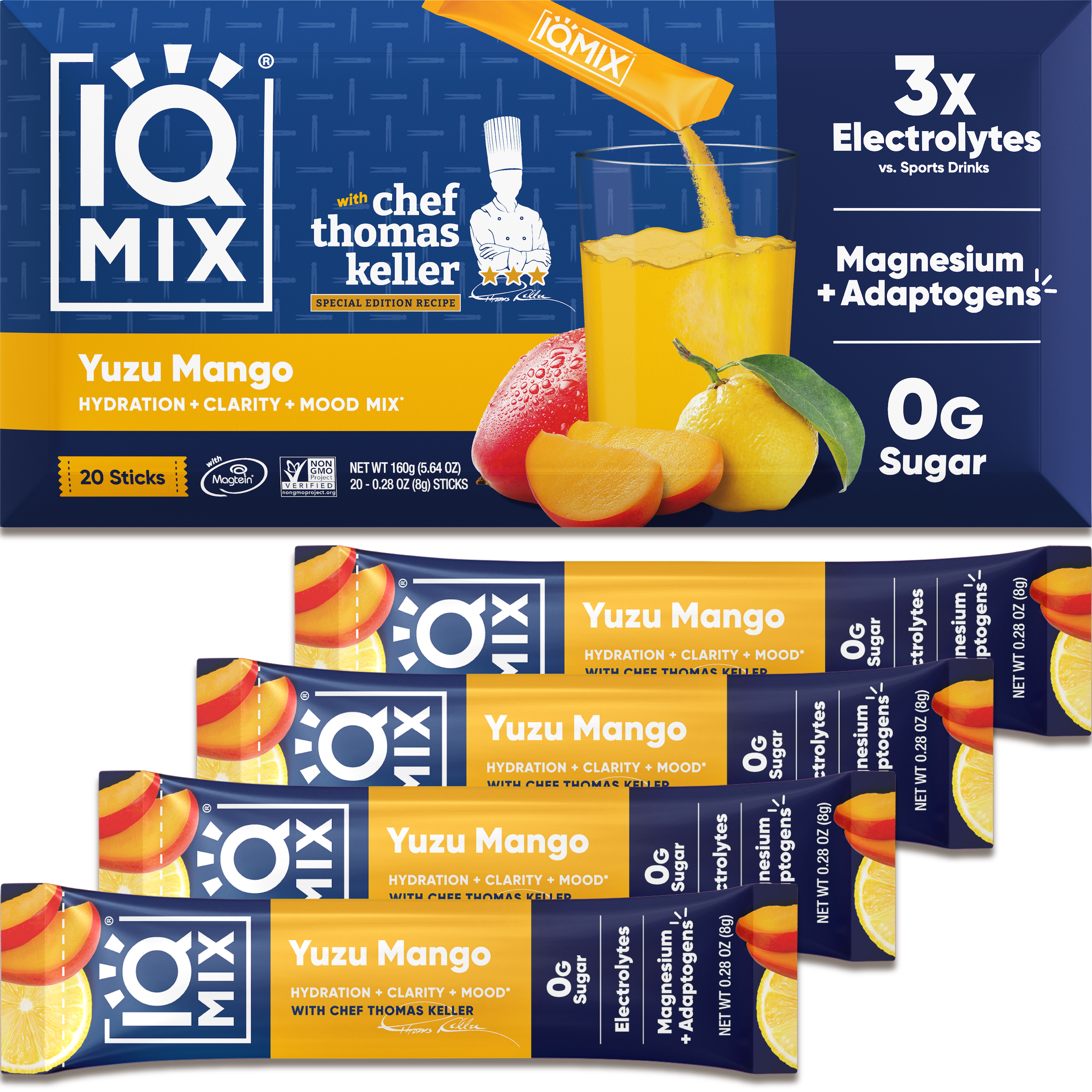 IQ Mix Yuzu Mango packaging with multiple packages displayed below.
