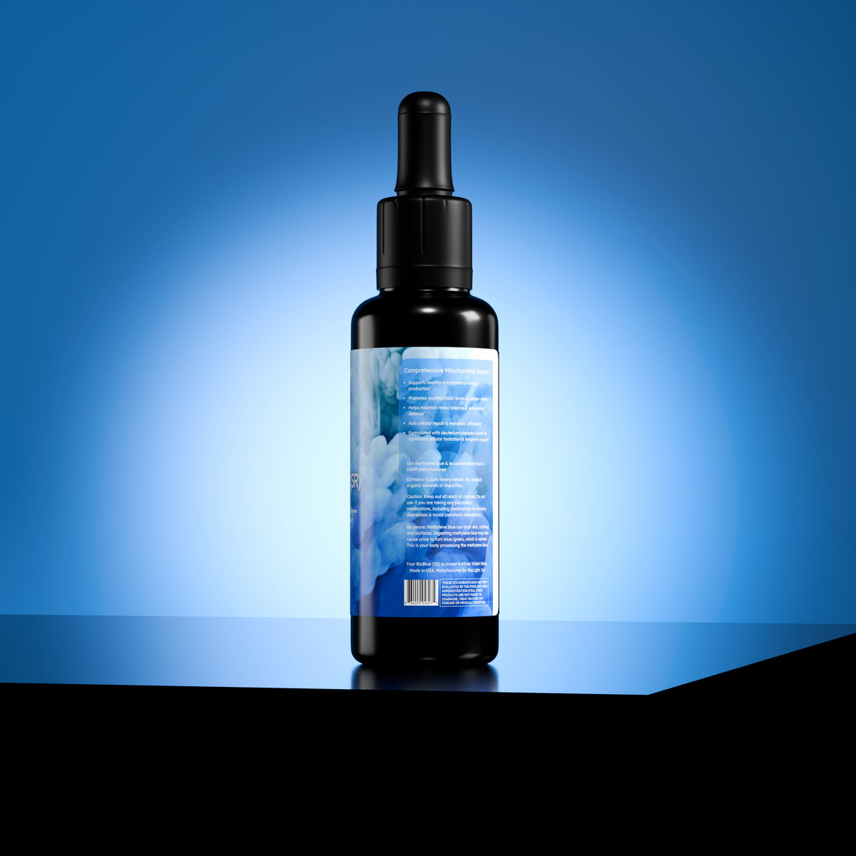 BioBlue (SR): 50/50 Blend | Sustained Release Mitochondrial Support | Made w/ Litewater Deuterium-Depleted Water | 1% Solution, USP Grade
