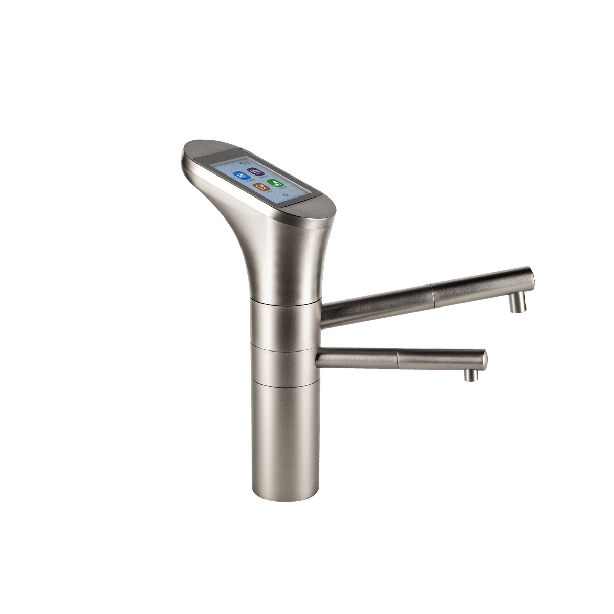 Modern kitchen faucet with digital display on a transparent background
